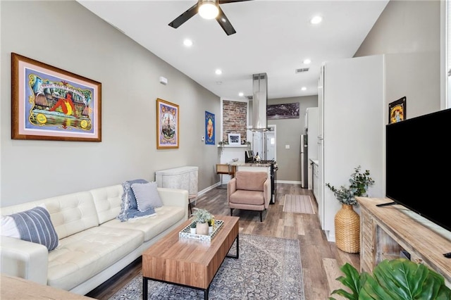 202729 Cambronne St, New Orleans, LA 70118 - living room with visible vents, ceiling fan, light wood-type flooring, and recessed lighting