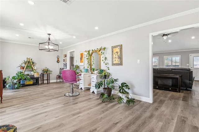interior space featuring baseboards, recessed lighting, and wood finished floors