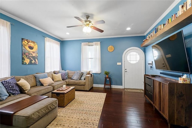 2524 Hamilton St, New Orleans, LA 70118 - living room featuring ceiling fan, ornamental molding, and a wealth of natural light