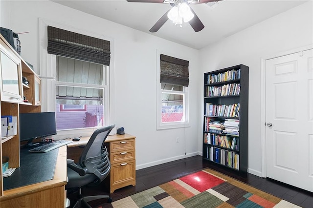 2524 Hamilton St, New Orleans, LA 70118 - office area featuring dark wood-type flooring, baseboards, and ceiling fan