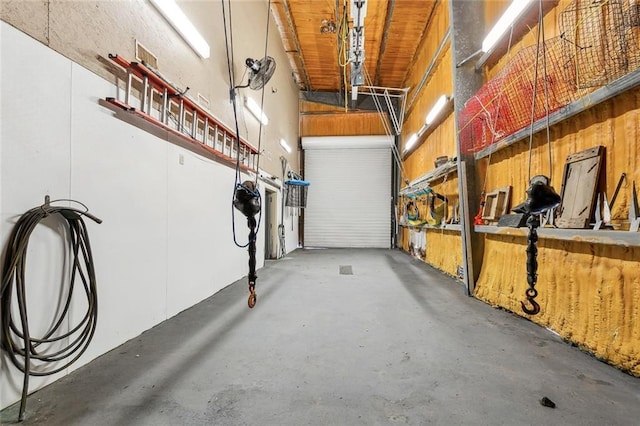 garage with wooden walls