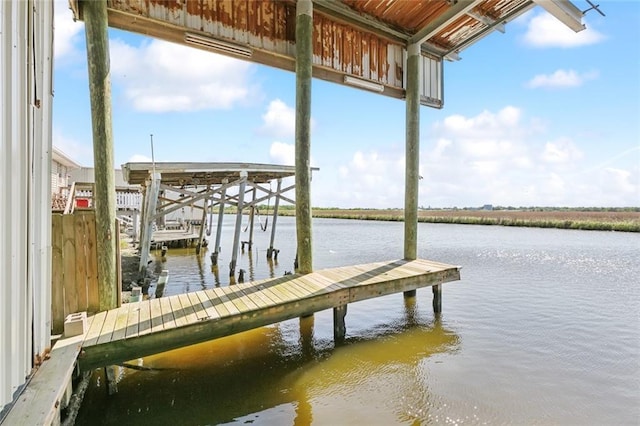 view of dock with a water view