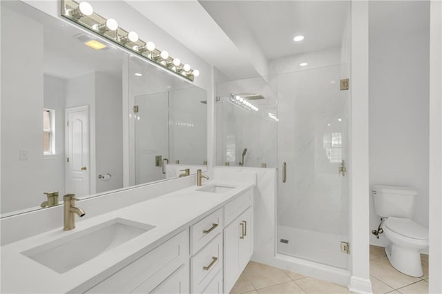 7721 Bullard Ave, New Orleans, LA 70128 - full bath featuring a sink, tile patterned floors, a marble finish shower, and toilet