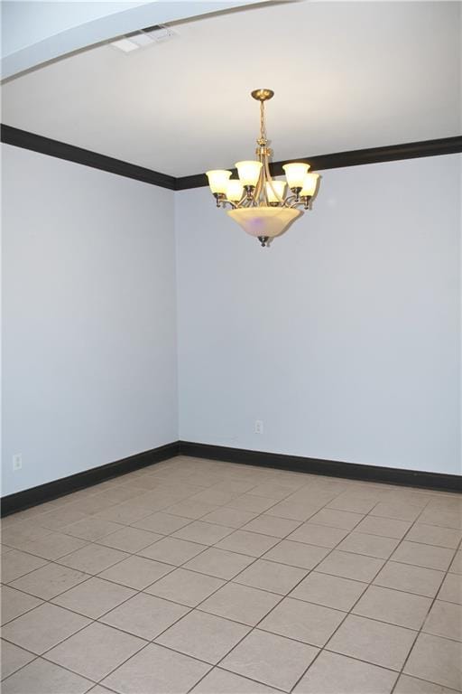 23620 Madisonville Ct, Ponchatoula, LA 70454 - empty room featuring a chandelier, crown molding, visible vents, and baseboards