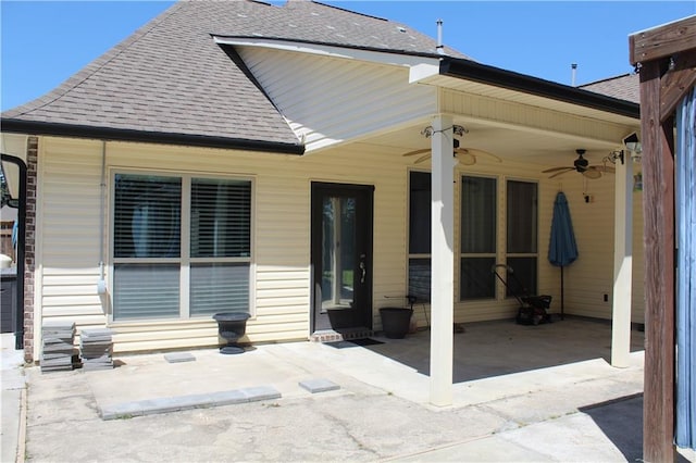 23620 Madisonville Ct, Ponchatoula, LA 70454 - rear view of house featuring ceiling fan, a shingled roof, and a patio area