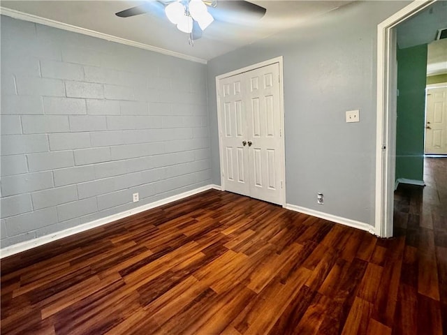 3420 Willow St, New Orleans, LA 70115 - unfurnished bedroom featuring dark wood finished floors, a closet, ceiling fan, and ornamental molding