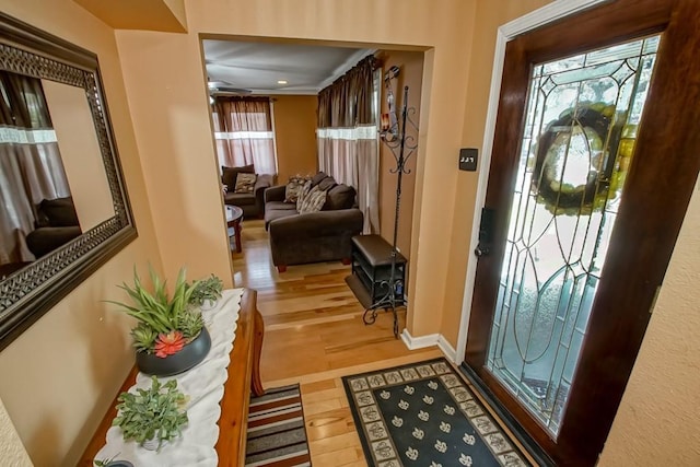 entrance foyer with plenty of natural light, baseboards, and wood finished floors