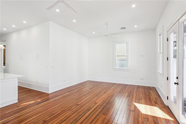 2623 Dauphine St, New Orleans, LA 70117 - spare room with baseboards, recessed lighting, visible vents, hardwood / wood-style floors, and ceiling fan