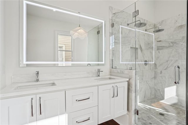 2623 Dauphine St, New Orleans, LA 70117 - bathroom with a marble finish shower and double vanity