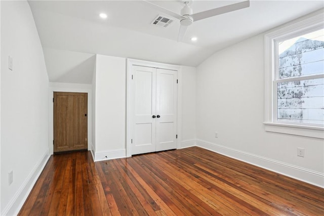 2623 Dauphine St, New Orleans, LA 70117 - additional living space featuring vaulted ceiling, hardwood / wood-style floors, ceiling fan, and recessed lighting