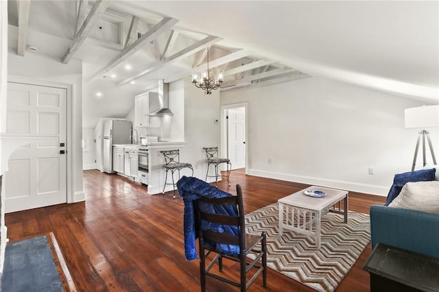 415 Burgundy St Unit 3A, New Orleans, LA 70112 - living area with dark wood-type flooring, a chandelier, and baseboards