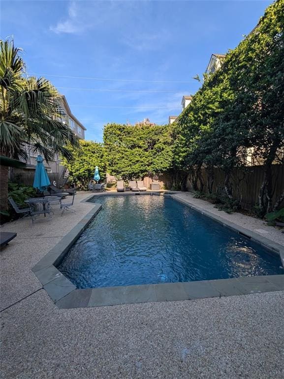 view of pool with a patio, a fenced backyard, and a fenced in pool