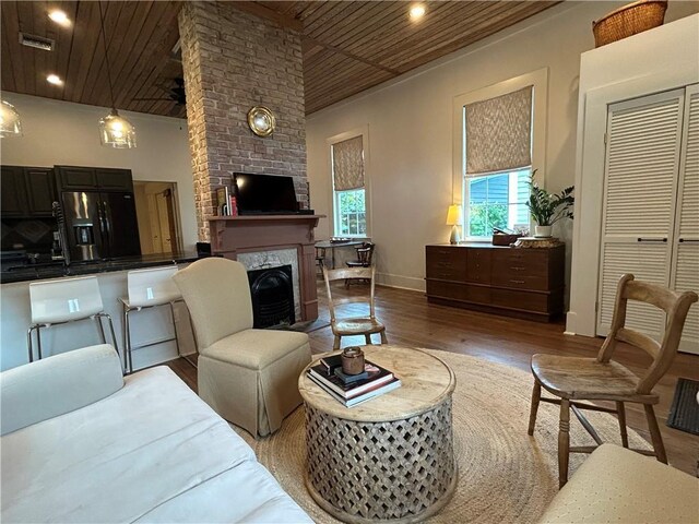 7713 Zimpel St, New Orleans, LA 70118 - kitchen with wooden ceiling, a sink, wood-type flooring, open shelves, and dark countertops