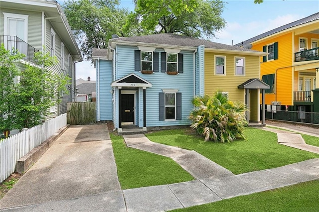 townhome / multi-family property featuring a front yard and fence