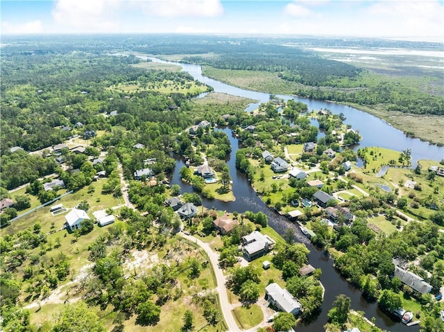 aerial view with a view of trees and a water view