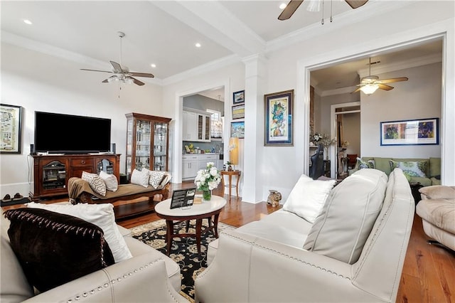 727 N Salcedo St, New Orleans, LA 70119 - living area featuring recessed lighting, crown molding, and ceiling fan