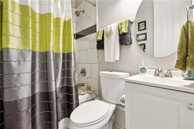 727 N Salcedo St, New Orleans, LA 70119 - bathroom with toilet, a shower with shower curtain, and vanity