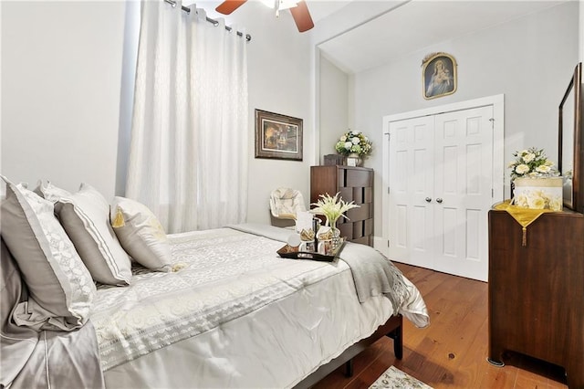 727 N Salcedo St, New Orleans, LA 70119 - bedroom featuring a closet, ceiling fan, and wood finished floors