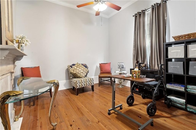 727 N Salcedo St, New Orleans, LA 70119 - office with a ceiling fan, wood finished floors, and ornamental molding