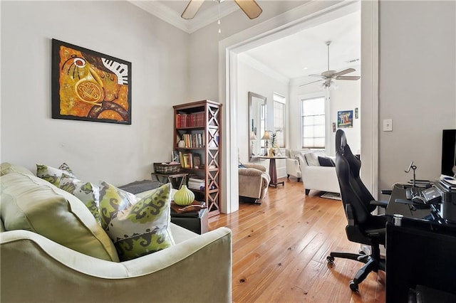 727 N Salcedo St, New Orleans, LA 70119 - office space featuring crown molding, wood-type flooring, and a ceiling fan