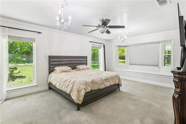 123 Fischer Dr, Pearl River, LA 70452 - bedroom featuring carpet floors, ornamental molding, visible vents, and baseboards