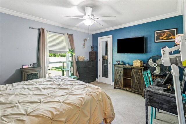 123 Fischer Dr, Pearl River, LA 70452 - bedroom featuring crown molding, carpet flooring, and ceiling fan