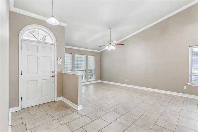 1601 Carthage Dr, Marrero, LA 70072 - foyer entrance with light tile patterned flooring, vaulted ceiling, a healthy amount of sunlight, and crown molding