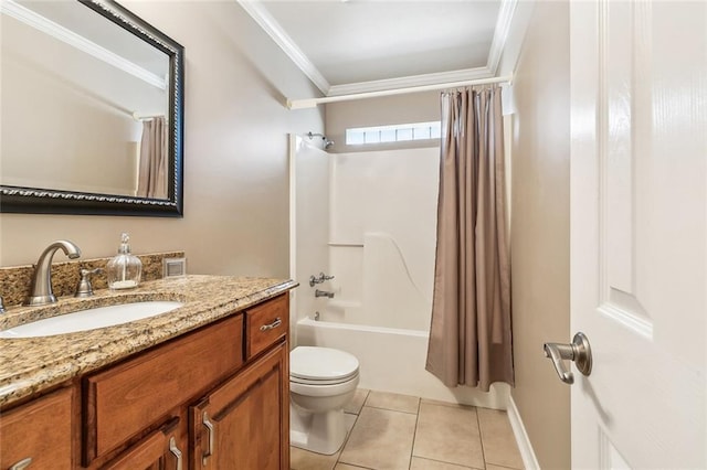 1601 Carthage Dr, Marrero, LA 70072 - full bathroom with crown molding, tile patterned floors, vanity, shower / bath combination with curtain, and toilet