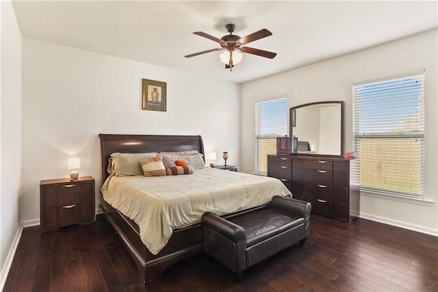 42403 Tigers Eye Stone Ave, Prairieville, LA 70769 - bedroom with a ceiling fan, baseboards, and dark wood-style flooring