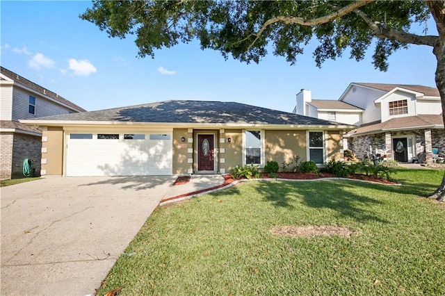 428 Charles Ct, Slidell, LA 70458 - view of front of house featuring a garage, concrete driveway, a front yard, and stucco siding