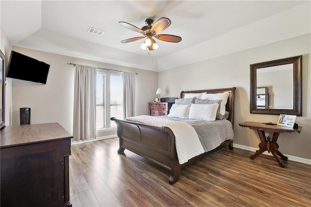 39521 Rue Royale, Prairieville, LA 70769 - bedroom featuring baseboards, wood finished floors, visible vents, and a ceiling fan