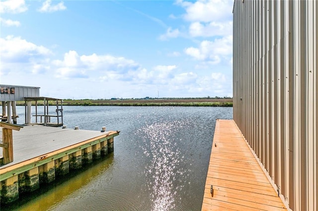 dock area with a water view
