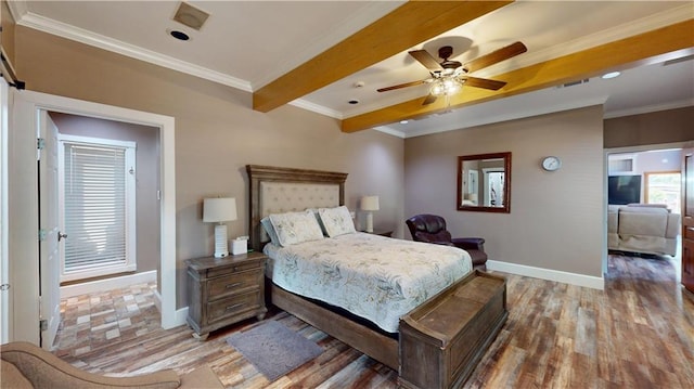 31765 River Pines Dr, Springfield, LA 70462 - bedroom with baseboards, ornamental molding, visible vents, and light wood finished floors