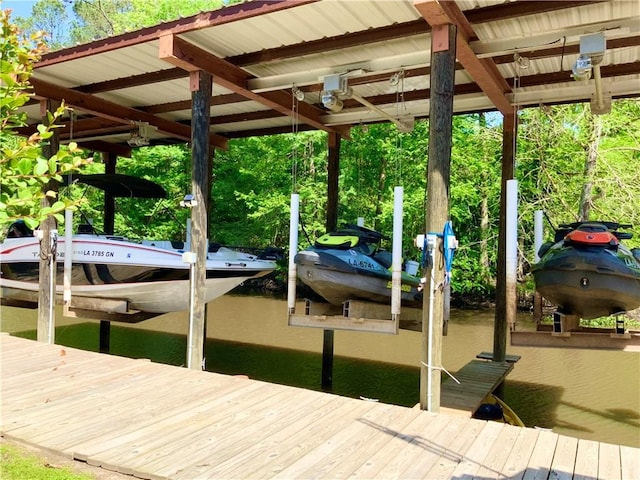 31765 River Pines Dr, Springfield, LA 70462 - dock area with boat lift and a water view