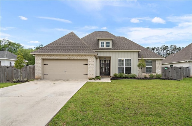 72421 Homestead St, Covington, LA 70435 - view of front of property with a garage, concrete driveway, a shingled roof, a front yard, and brick siding