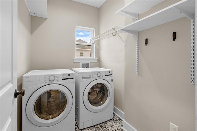 72421 Homestead St, Covington, LA 70435 - washroom with baseboards, separate washer and dryer, and laundry area