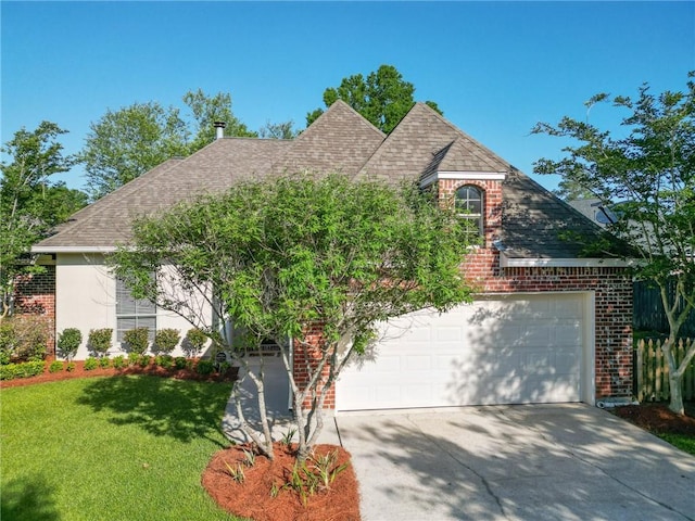 2436 Cours Carson St, Mandeville, LA 70448 - view of front facade featuring concrete driveway, a front yard, brick siding, and roof with shingles