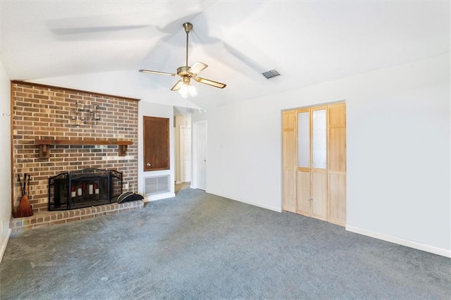 429 Bertolino Dr, Kenner, LA 70065 - unfurnished living room with lofted ceiling, carpet flooring, visible vents, and ceiling fan