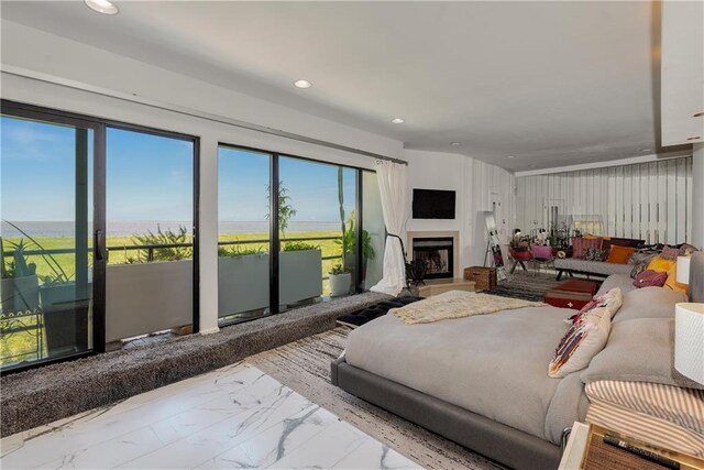 4809 Neyrey Dr, Metairie, LA 70002 - living room with recessed lighting, marble finish flooring, and a fireplace