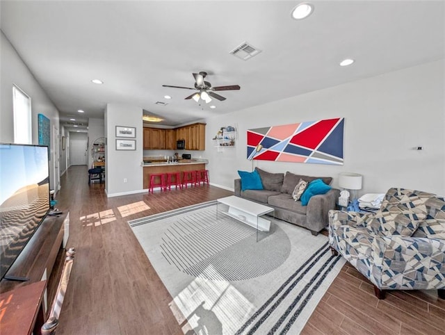 2738 Cleveland Ave, New Orleans, LA 70119 - living room with visible vents, dark wood-style floors, and recessed lighting