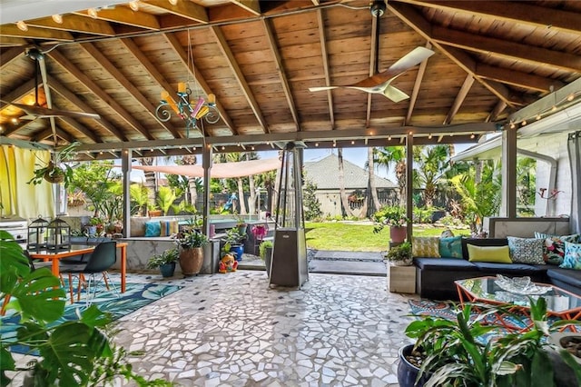 66 Carolyn Ct, Arabi, LA 70032 - sunroom featuring wood ceiling, outdoor lounge area, healthy amount of natural light, and a ceiling fan