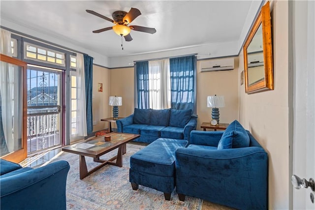 242426 Valence St, New Orleans, LA 70115 - living room featuring ceiling fan and a wall unit AC