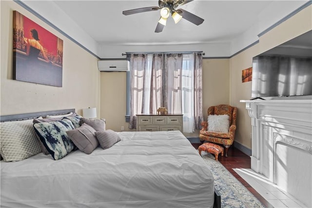 242426 Valence St, New Orleans, LA 70115 - bedroom featuring ceiling fan, a wall unit AC, and wood finished floors