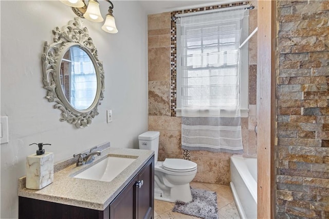 242426 Valence St, New Orleans, LA 70115 - full bathroom with a bath, tile walls, tile patterned flooring, vanity, and toilet