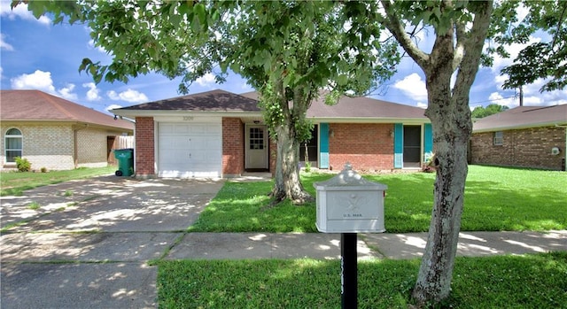 3209 Jennifer Ct, Marrero, LA 70072 - single story home featuring an attached garage, a front lawn, concrete driveway, and brick siding