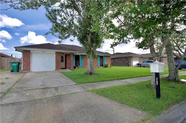 3209 Jennifer Ct, Marrero, LA 70072 - ranch-style house with a garage, brick siding, a front lawn, and concrete driveway