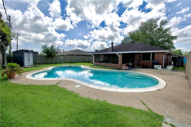 3209 Jennifer Ct, Marrero, LA 70072 - view of swimming pool with a storage shed, an outbuilding, and a patio area