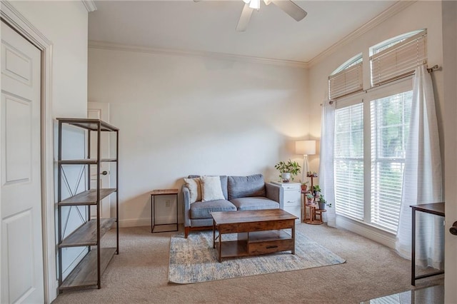 265 Remington Dr, Mandeville, LA 70448 - sitting room featuring a ceiling fan, baseboards, carpet floors, and ornamental molding