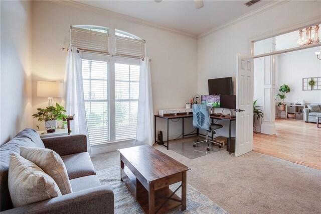 265 Remington Dr, Mandeville, LA 70448 - carpeted home office featuring ornamental molding