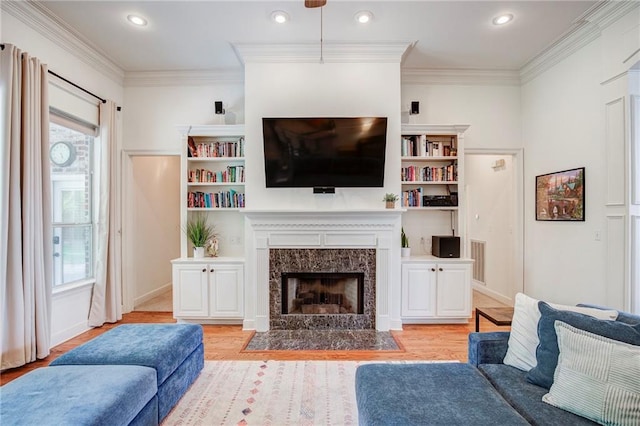 265 Remington Dr, Mandeville, LA 70448 - living room with visible vents, a premium fireplace, wood finished floors, and recessed lighting